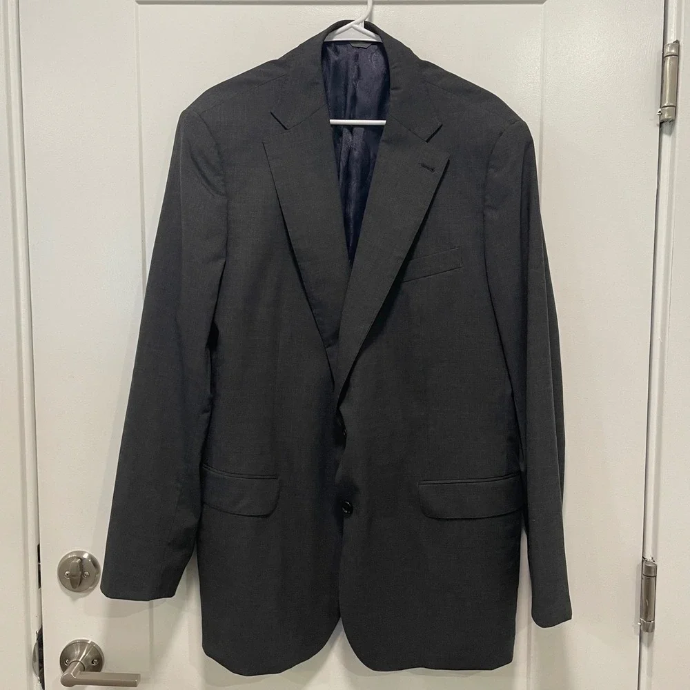 Indochino Mens Newbury 62 Wool Blend Blazer Jacket Charcoal Gray 2-Button Coat